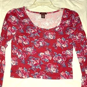 Juniors Floral Long-Sleeve Crop Top